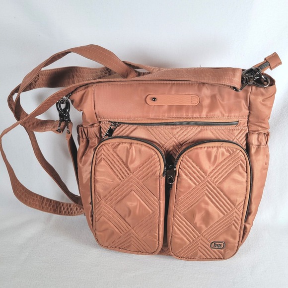 lug Handbags - Lug Womens Tote Toodles Classic Double Pocket Quilted Medium Brown Crossbody Bag